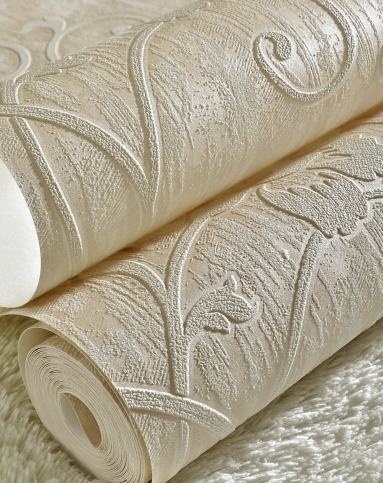 象牙色立体浮雕3d欧式简约风格壁纸