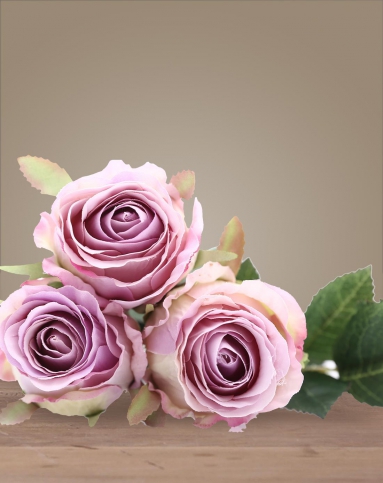 仿真花单短枝德国玫瑰(浅紫)3枝