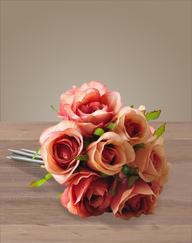 仿真花复古9头贵妃玫瑰深粉